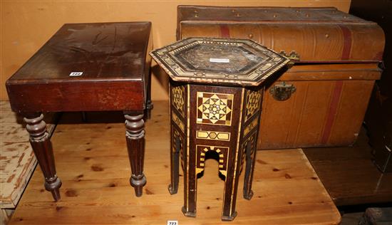 Moorish table, bidet & tin trunk